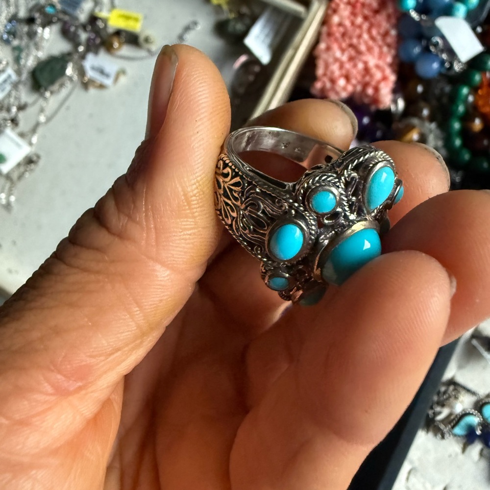 Turquoise Silver Statement Ring - image 2